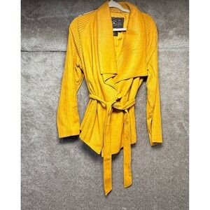 Chi by Falchi Genuine Leather Wrap Belted Jacket Large Mustard Career Office